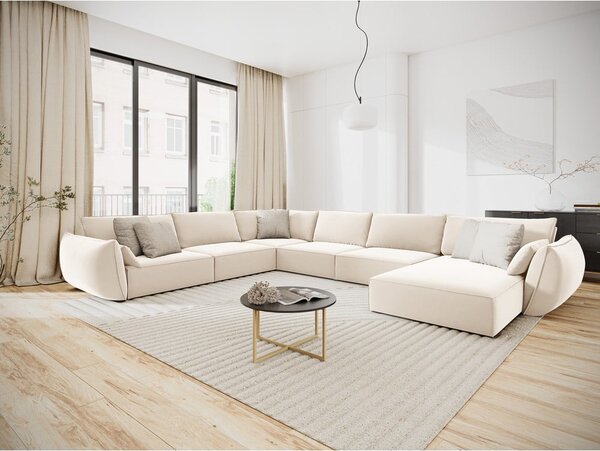 Béžová zamatová rohová pohovka (ľavý roh/do "U") Vanda – Mazzini Sofas
