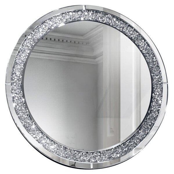 DECOREUM Okrúhle zrkadlo Camillo s kryštálmi 90x90x2,5 cm strieborné