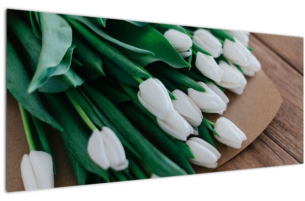 Obraz kytice bielych tulipánov (120x50 cm)