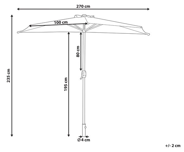 Polkruhový záhradný slnečník čierny polyester oceľový stojan 270 cm moderný dizajn balkón terasa záhrada