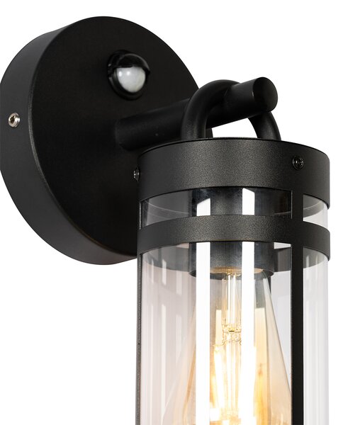 Vonkajšia nástenná lampa čierna IP44 s pohybovým senzorom - Ruben