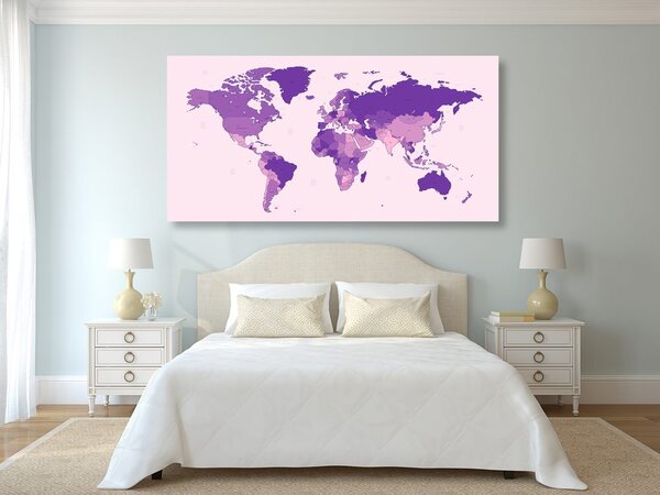 Obraz na korku detailná mapa sveta vo fialovej farbe