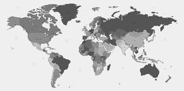 Obraz na korku detailná mapa sveta v čiernobielom prevedení