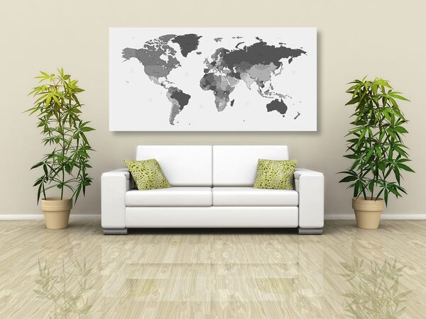 Obraz na korku detailná mapa sveta v čiernobielom prevedení