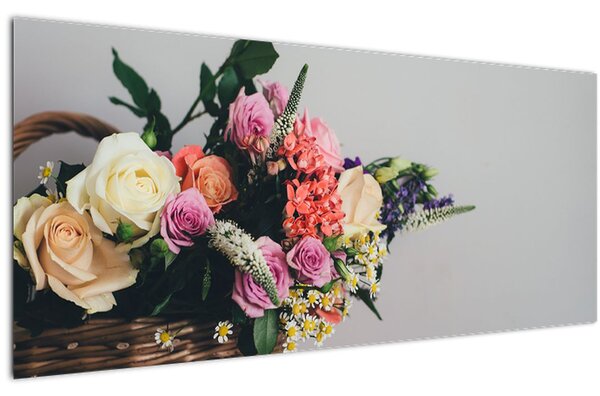 Obraz košíka s kvetinami (120x50 cm)
