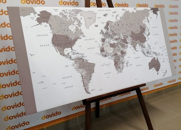 Obraz na korku podrobná mapa sveta v čiernobielom prevedení