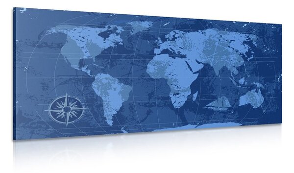 Obraz rustikálna mapa sveta v modrej farbe