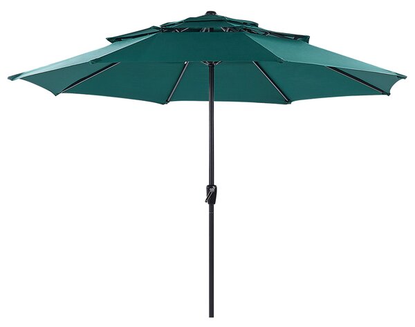 Záhradný slnečník smaragdovozelený polyester oceľová tyč ⌀ 285 cm moderný osemhranný UV odolný s kľukovým mechanizmom