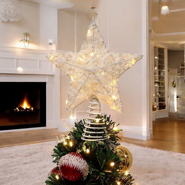 LED svetelná hviezda na vianočný stromček WHITE STAR 25 cm, biela