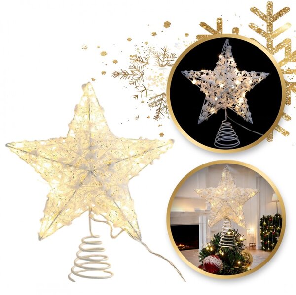 LED svetelná hviezda na vianočný stromček WHITE STAR 25 cm, biela