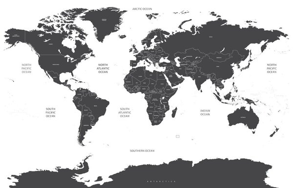 Obraz na korku mapa sveta s jednotlivými štátmi v sivej farbe