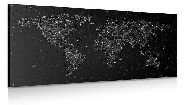Obraz mapa sveta s nočnou oblohou v čiernobielom prevedení