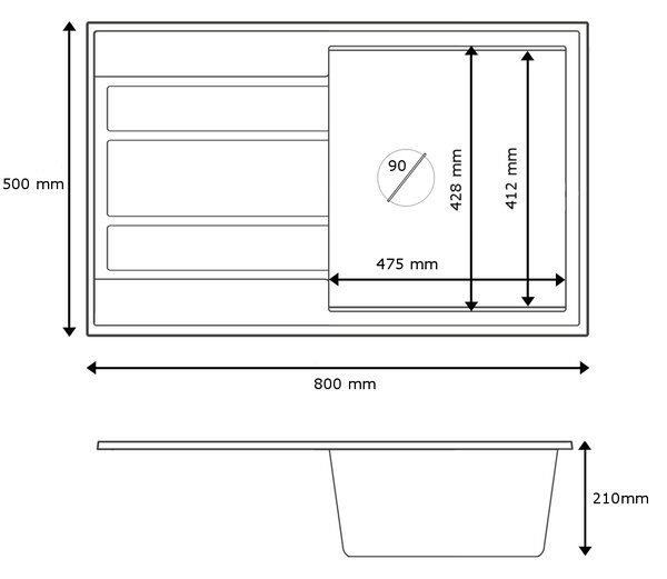 Gamma Modern 8010, 1-komorový granitový drez 800x500x210 mm, čierna škvrnitá, GMA-ZM-8010-BP