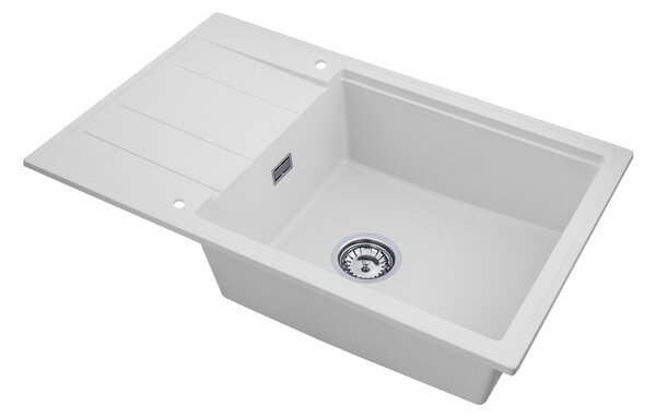 Sink Quality Ferrum New 8010, 1-komorový granitový drez 800x500x210 mm + chrómový sifón, biela, SKQ-FER.8010.WH.X