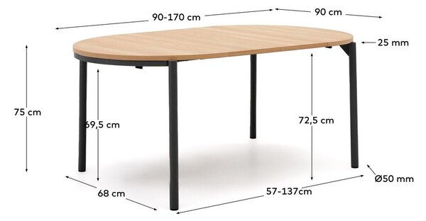 Okrúhly rozkladací jedálenský stôl s doskou v dubovom dekore v prírodnej farbe ø 90 cm Montuiri – Kave Home