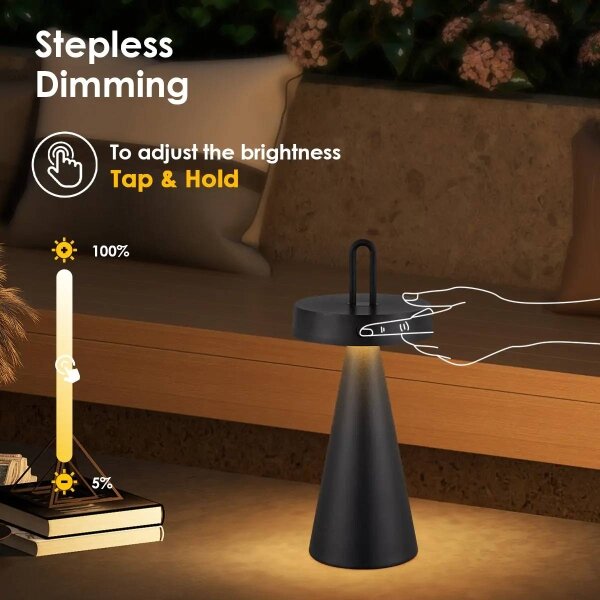 LED stmievateľná vonkajšia nabíjateľná dotyková stolová lampa HALO LED/1,5W/3,7V 3000 mAh IP44 čierna