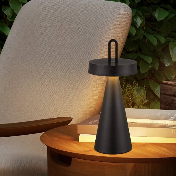 LED stmievateľná vonkajšia nabíjateľná dotyková stolová lampa HALO LED/1,5W/3,7V 3000 mAh IP44 čierna