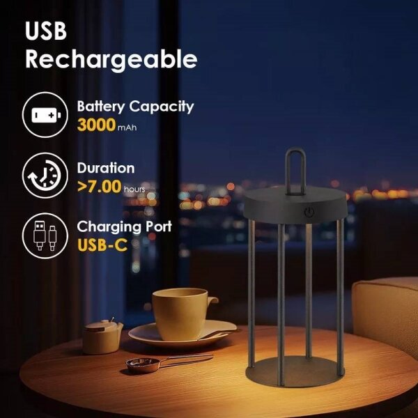 LED stmievateľná vonkajšia dobíjateľná dotyková stolná lampa GENTLE LED/1,5W/3,7V 3000 mAh IP44 čierna