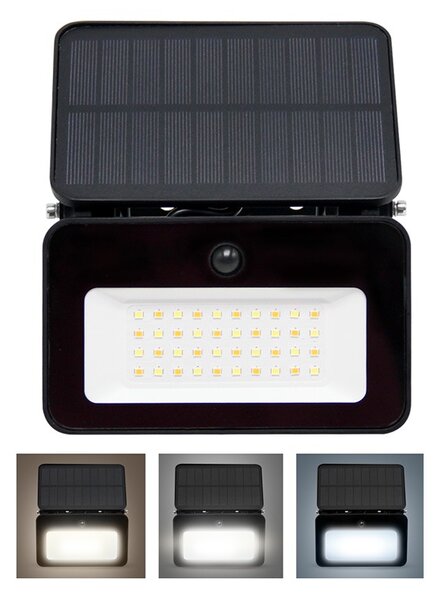 SOLIGHT LED solárne osvetlenie so senzorom 6W, 660lm, CCT, Li-Ion, čierna