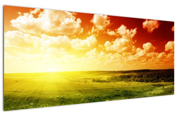 Obraz lúky so žiariacim slnkom (120x50 cm)
