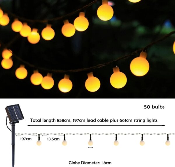 Brilagi - Solárny LED dekoratívny svetelný reťazec BUBBLE 50xLED/8 funkcií, 7 m, IP65, teplá biela