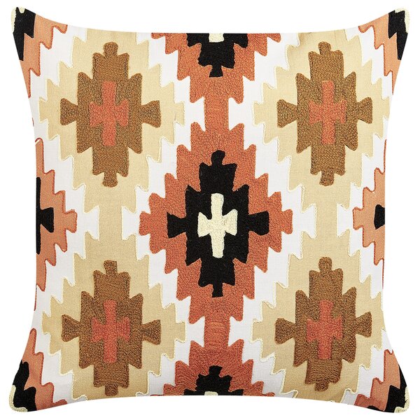 Dekoratívny vankúš viacfarebný vlna bavlna 50 x 50 cm geometrický vzor ručne vyšívaný štvorcový tvar boho moderný štýl doplnky