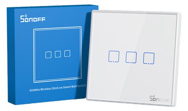 Inteligentný bezdrôtový nástenný vypínač Sonoff T2EU3C-RF 433 MHz (3-kanálový)