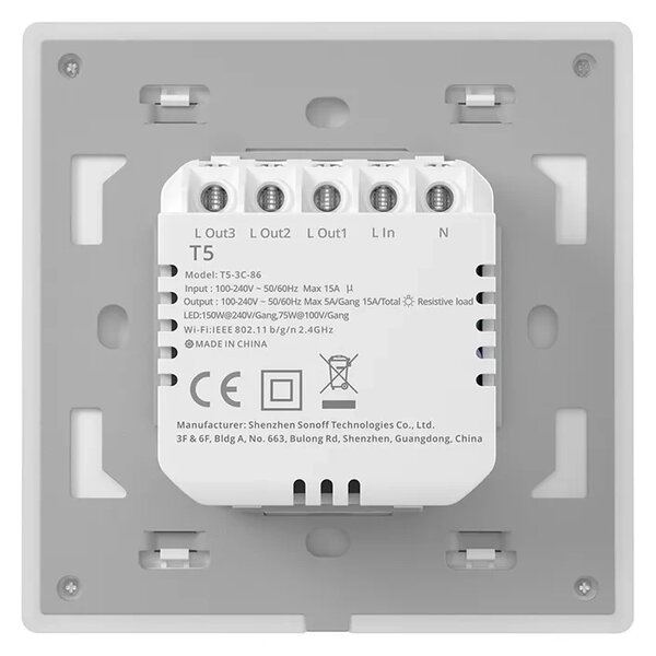 Inteligentný dotykový nástenný vypínač s WiFi Sonoff TX T5 2C (2-kanálový)