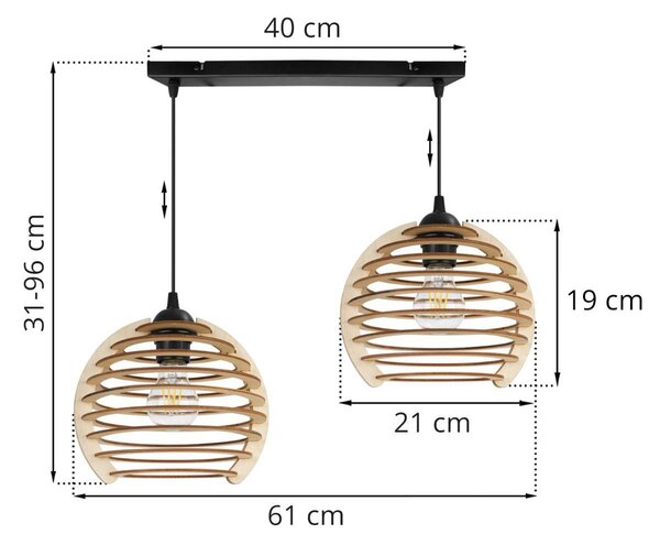 Závesné svietidlo Timber, 2x drevené tienidlo, n
