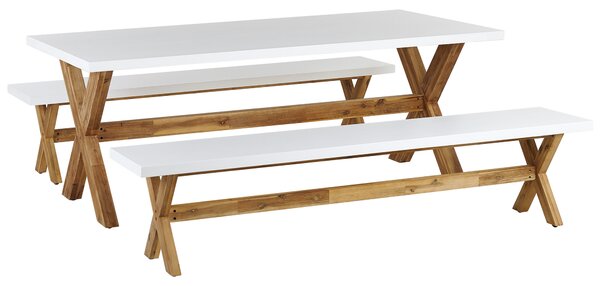 Záhradný jedálenský set sivý betónový stôl 2 lavice moderný dizajn odolný voči poveternostným vplyvom