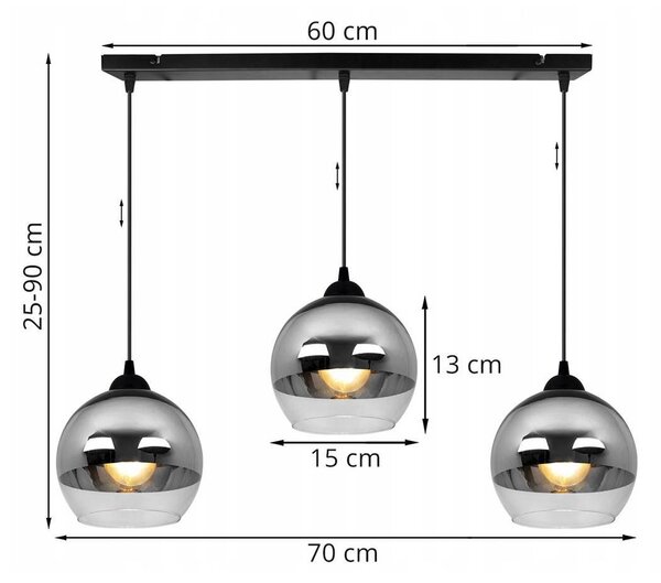 Závesné svietidlo Bergen, 3x chrómové/transparentné sklenené tienidlo (fi 15cm)
