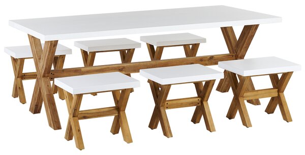 Záhradný Jedálenský Set Sivý Betónový Stôl 6 stoličiek Moderný Dizajn odolný voči poveternostným vplyvom