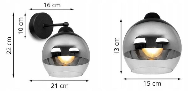 Nástenné svietidlo Bergen 1, 1x chrómové/transparentné sklenené tienidlo (fi 15cm)