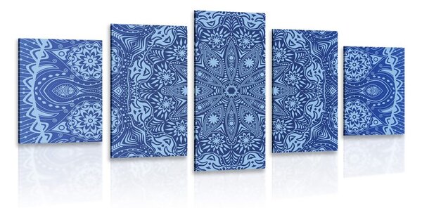 5-dielny obraz okrasná Mandala s krajkou v modrej farbe
