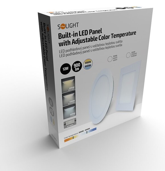 SOLIGHT LED mini panel CCT, podhľadový, 12W, 900lm, 3000K, 4000K, 6000K, okrúhly