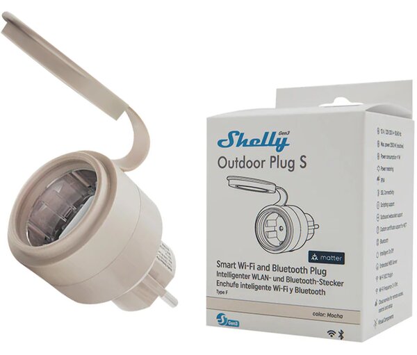 Inteligentná vonkajšia zásuvka Shelly Plug S MTR Gen3 IP44 12 A