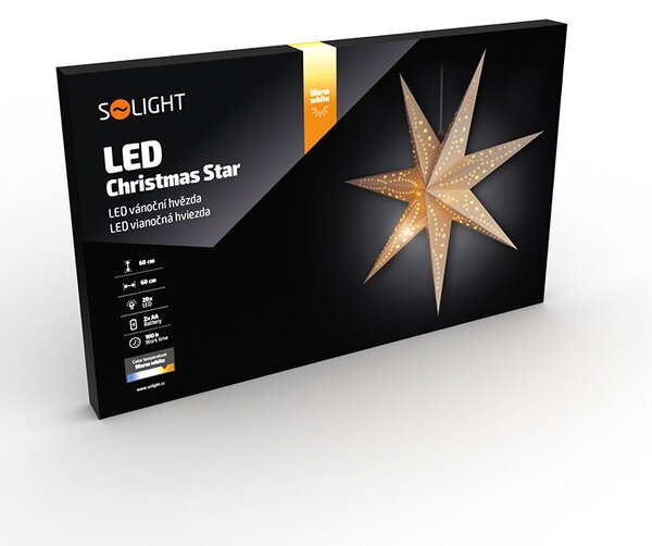 SOLIGHT LED vianočná hviezda, závesná, 60cm, 20x LED, časovač, 2x AA