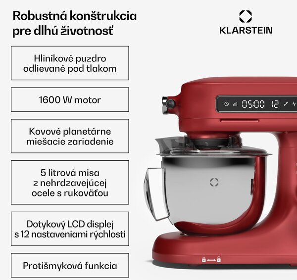 Klarstein Chiara kuchynský robot, 1600 W, 12 nastavení, misa z nehrdzavejúcej ocele, LCD displej, vrátane príslušenstva