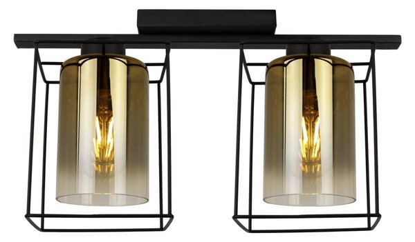 Stropné svietidlo Hella Cage, 2x zlaté sklenené tienidlo v kovovom ráme
