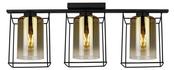 Stropné svietidlo Hella Cage, 3x zlaté sklenené tienidlo v kovovom ráme