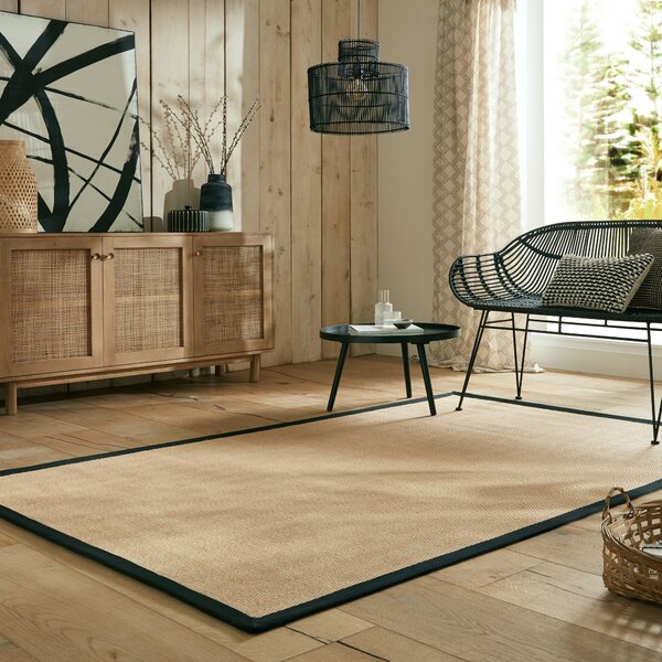 Flair Rugs , Kusový koberec Herringbone Border Kira Black, 120x170, béžová, chodba / predsieň