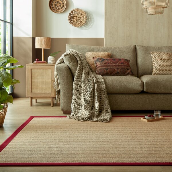Flair Rugs , Kusový koberec Herringbone Border Kira Red, 120x170, béžová, chodba / predsieň