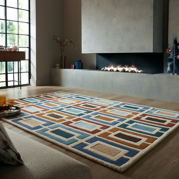 Flair Rugs , Ručne všívaný kusový koberec Illusion Retro Blocks Blue/Multi, 160x230, viacfarebná, obývacia izba
