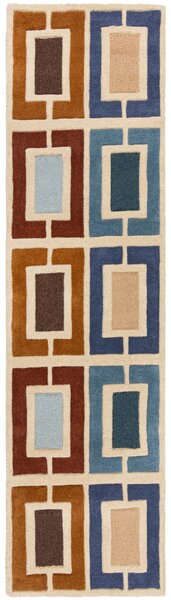 Flair Rugs , Ručne všívaný behúň Illusion Retro Blocks Blue/Multi, 60x230, viacfarebná, obývacia izba