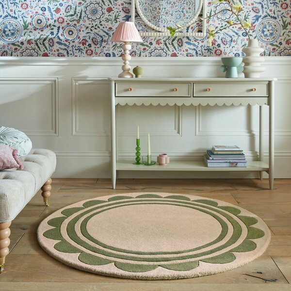Flair Rugs, Ručne všívaný kusový koberec Lois Scallop Green kruh, 120x120 (priemer) kruh, zelená, chodba / predsieň
