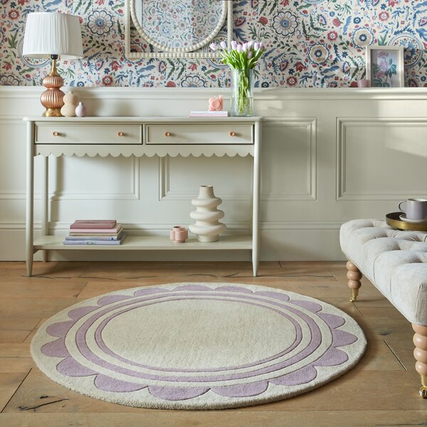 Flair Rugs, Ručne všívaný kusový koberec Lois Scallop Purple kruh, 120x120 (priemer) kruh, fialová, chodba / predsieň