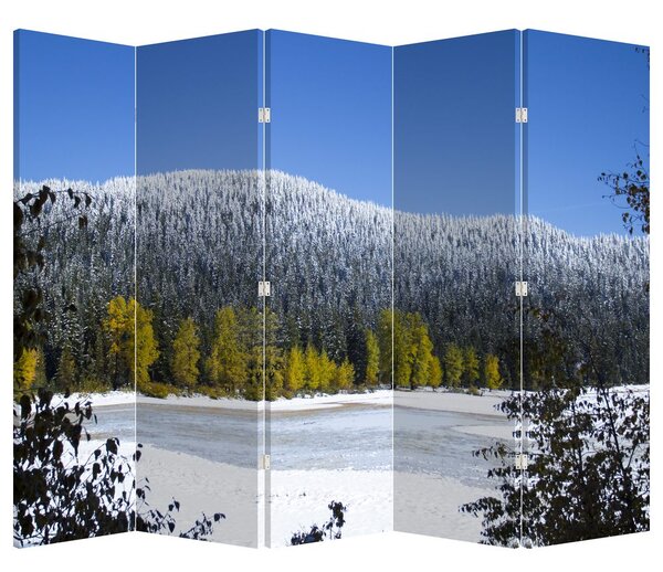 Paraván - Zasnežené hory v zime (210x170 cm)