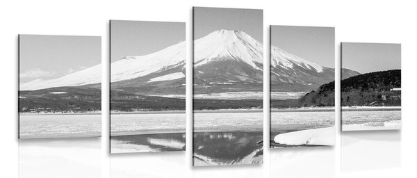 5-dielny obraz japonská hora Fuji v čiernobielom prevedení