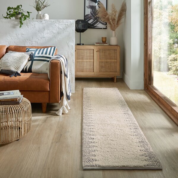 Flair Rugs , Ručne tkaný behúň Minerals Border Natural, 60x230, béžová, chodba / predsieň
