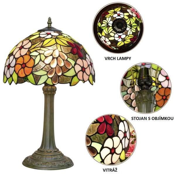 Tiffany stolná lampa Grapes flower 208 - Huizhou Oufu Lighting v.48xš.30, sklo/kov,40W